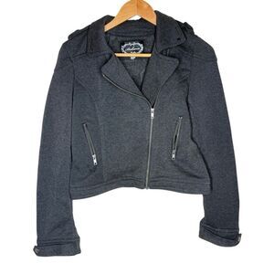 VTG Y2K Ambiance Black Long Sleeve Biker Moto Jacket Size L Full Zip Pockets Tra